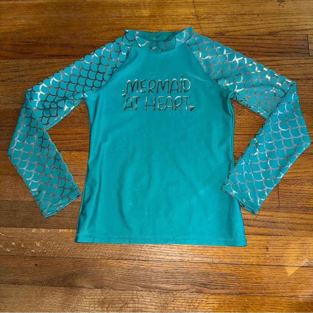 Girl’s More Than Magic Mermaid at Heart Kids Swim Shirt - Teal
